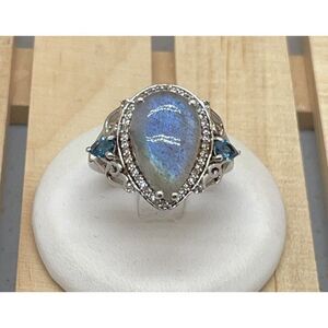 Colleen Lopez Labradorite Ring London Blue Topaz Sterling .925 White Topaz 7.75